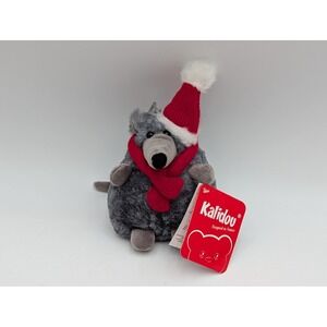 Kalidou Enesco Mouse Plush Gray Christmas Santa Hat Red Scarf Stuffed Animal Toy